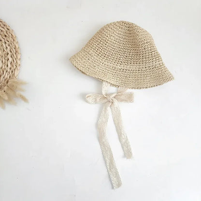 Baby Girl Summer Straw Hat – Fashion Lace Bow Panama Beach Cap for Kids | Lightweight Breathable Princess Sun Protection Hat