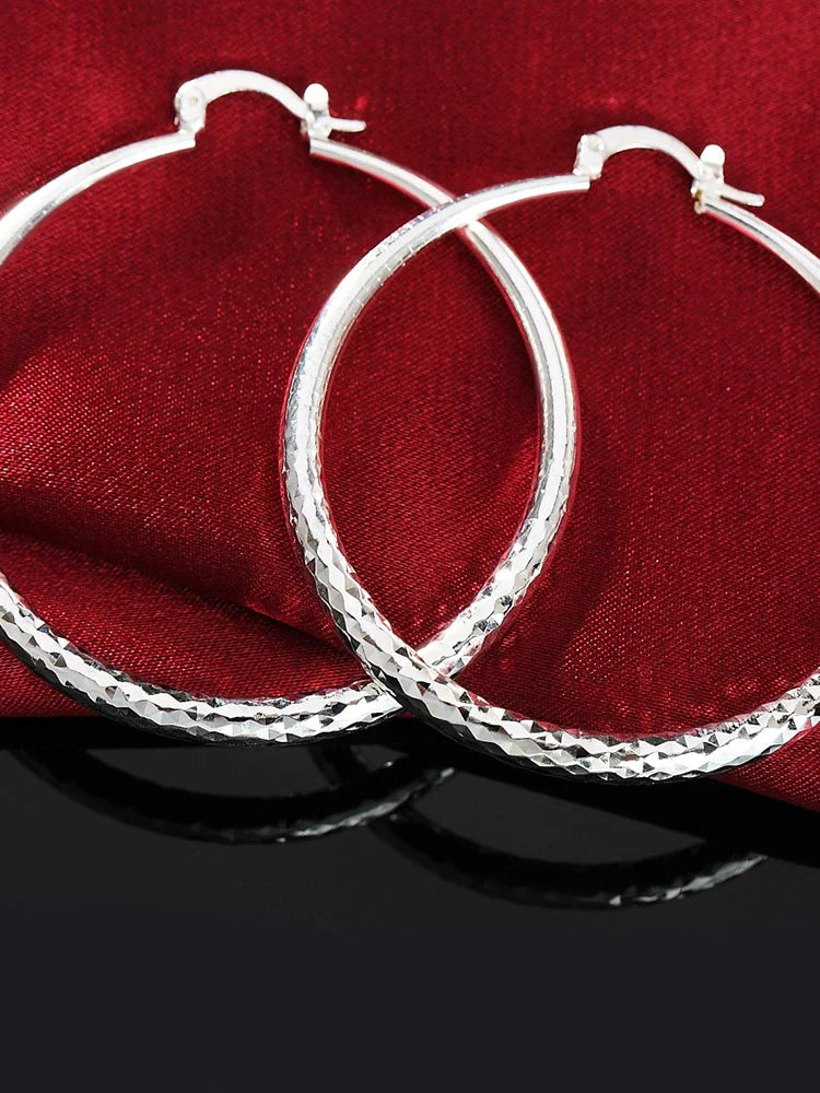 Charms 925 Sterling Silver 5CM Circle Hoop Earrings for Women - Fashionable Wedding Party Jewelry, Holiday Gifts
