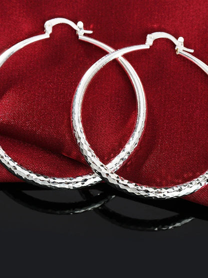 Charms 925 Sterling Silver 5CM Circle Hoop Earrings for Women - Fashionable Wedding Party Jewelry, Holiday Gifts