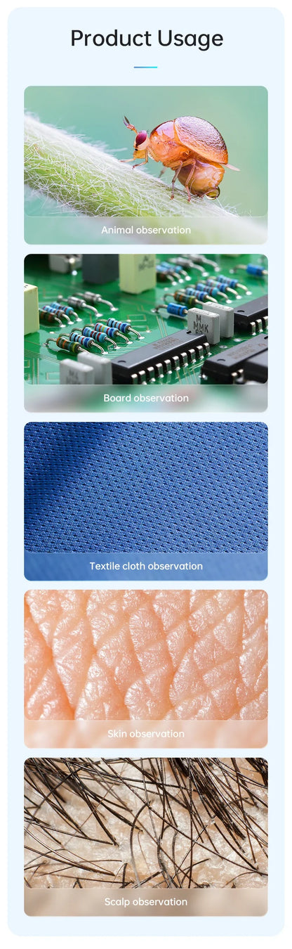 WiFi Digital Microscope Camera — 50X-1000X Zoom 2MP USB Magnifier for Skin Inspection, Repair, Android, iOS, PC
