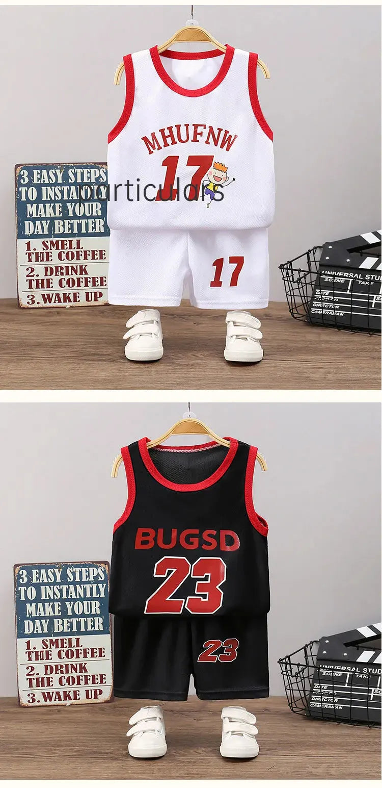 Children’s Summer Sleeveless T-Shirt and Shorts Set — Quick-Dry Sports Tank Top Outfit for Boys Basketball Training