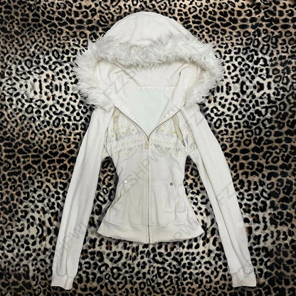 Y2K Harajuku Women's Fur Collar Hoodie – Slim Chic Solid Color Cardigan Sweatshirt, Goth Punk Streetwear