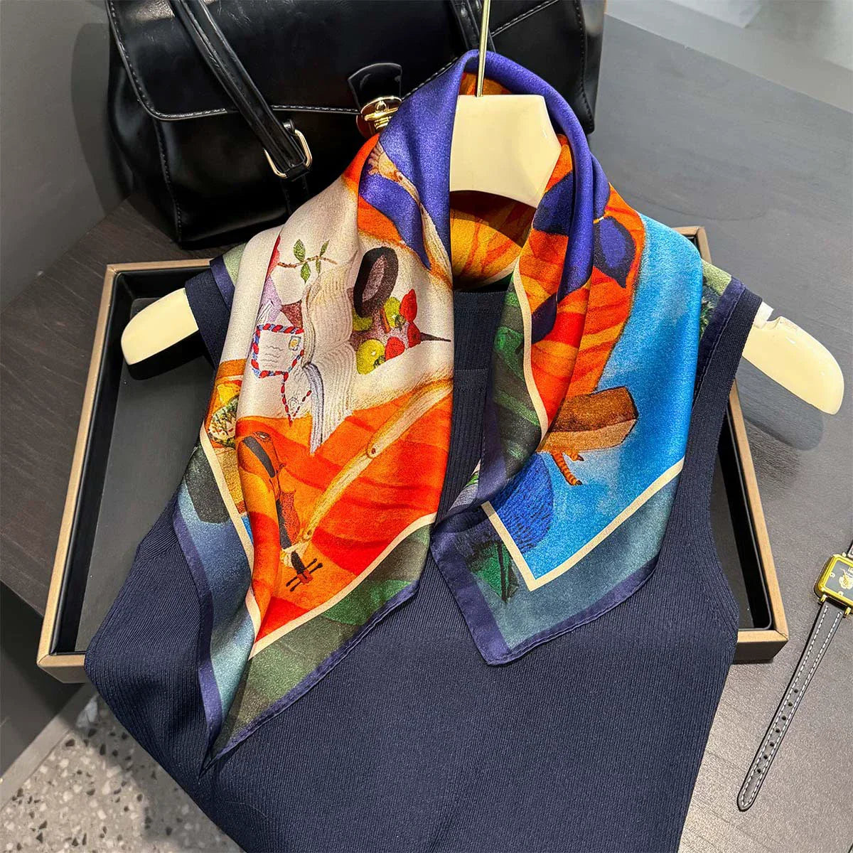 New 2024 Pashmina Scarf – 100% Mulberry Silk Small Shawl, Summer Beach Poncho, Women’s Hijab, Bandana & Kerchief 53x53cm