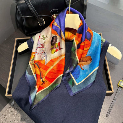 New 2024 Pashmina Scarf – 100% Mulberry Silk Small Shawl, Summer Beach Poncho, Women’s Hijab, Bandana & Kerchief 53x53cm