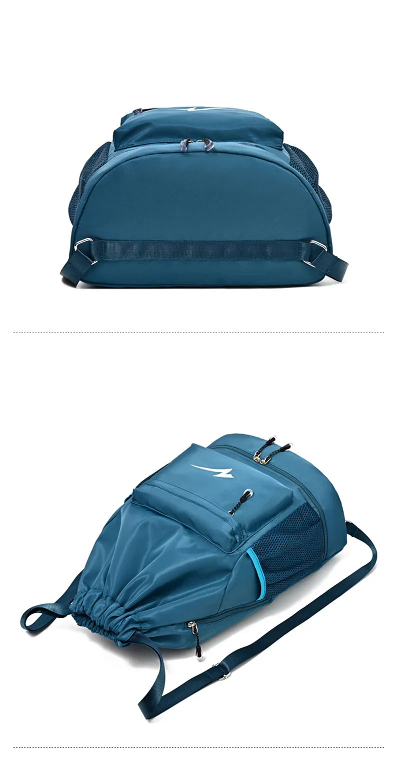 Drawstring Fitness Bag — Lightweight Multi-Pocket Gym Backpack with Separate Shoe Compartment, Foldable Outdoor Training Bag