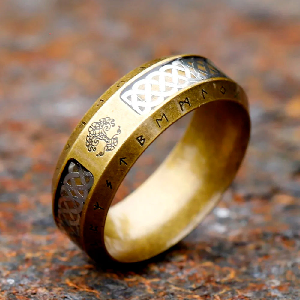 Stainless Steel Viking Rune Ring – Tree of Life & Celtic Knot Design, Vintage Nordic Jewelry for Men