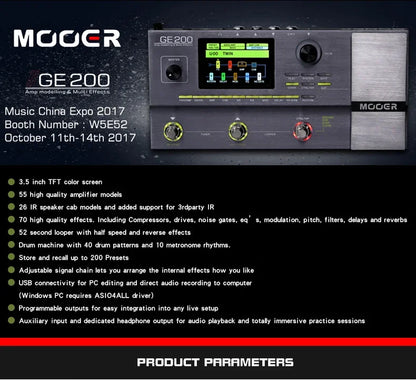 MOOER PE100 Portable Guitar Multi-Effects Processor – 39 Effects, 40 Drum Patterns & 10 Tempo Options