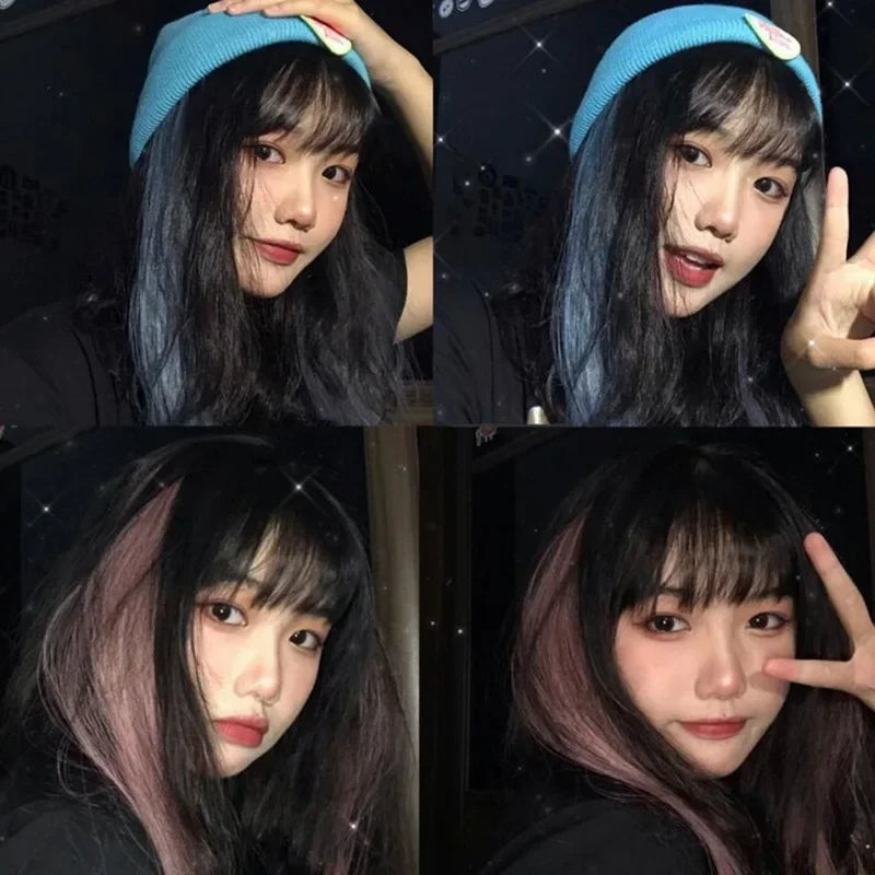 22-Inch Rainbow Highlight Synthetic Hair Extensions – Long Straight Colorful Hairpiece for Women & Kids