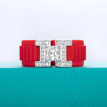 Moissanite Silicone Ring - 925 Sterling Silver Comfort Fit Wedding Band for Men & Women