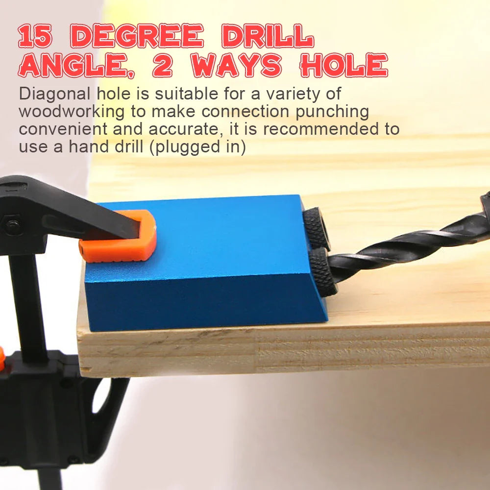 Woodworking Oblique Hole Drill Locator: Pocket Hole Jig for 15 Degree Angle Drilling - DIY Puncher Carpentry Tools, Drill Guide Sets