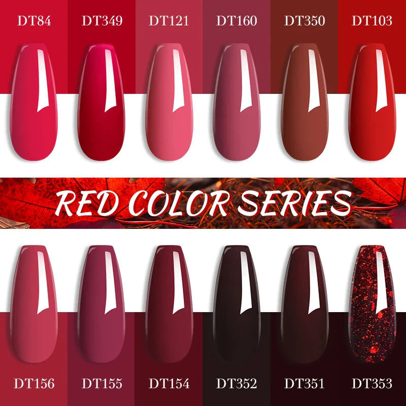 MEET ACROSS 7ml Red Gel Nail Polish – Crystal Semi-Permanent Soak-Off UV Gel, Matte Top Coat and Base Varnish for Nail Art Manicure