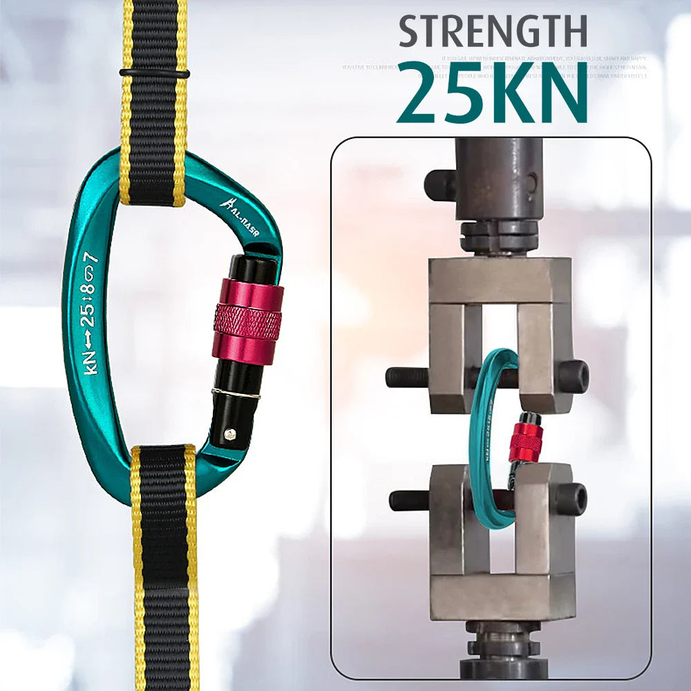 Heavy Duty 25KN Climbing Carabiner: Screw Locking Gate D-Shape Buckle for Hammocks & Climbing Gear