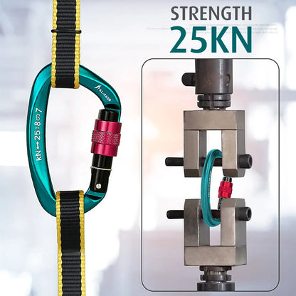Heavy Duty 25KN Climbing Carabiner: Screw Locking Gate D-Shape Buckle for Hammocks & Climbing Gear