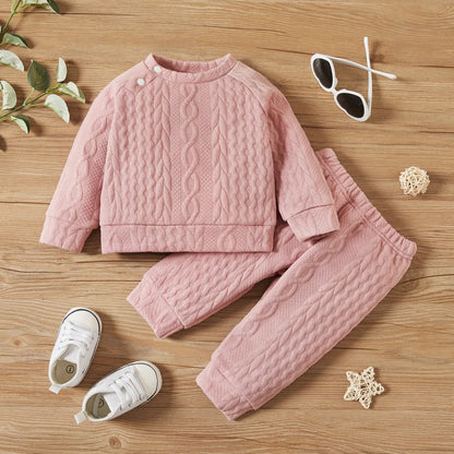 7 Colors Newborn Baby Clothes Set - Solid Long Sleeve Top & Pants, 2PCS Leisure Sport Outfit for Autumn & Winter