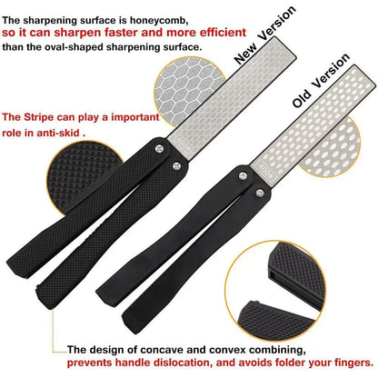 Portable Folding Pocket Knife Sharpener – Double-Sided Diamond Whetstone for Outdoor & EDC Blade Sharpening Tool