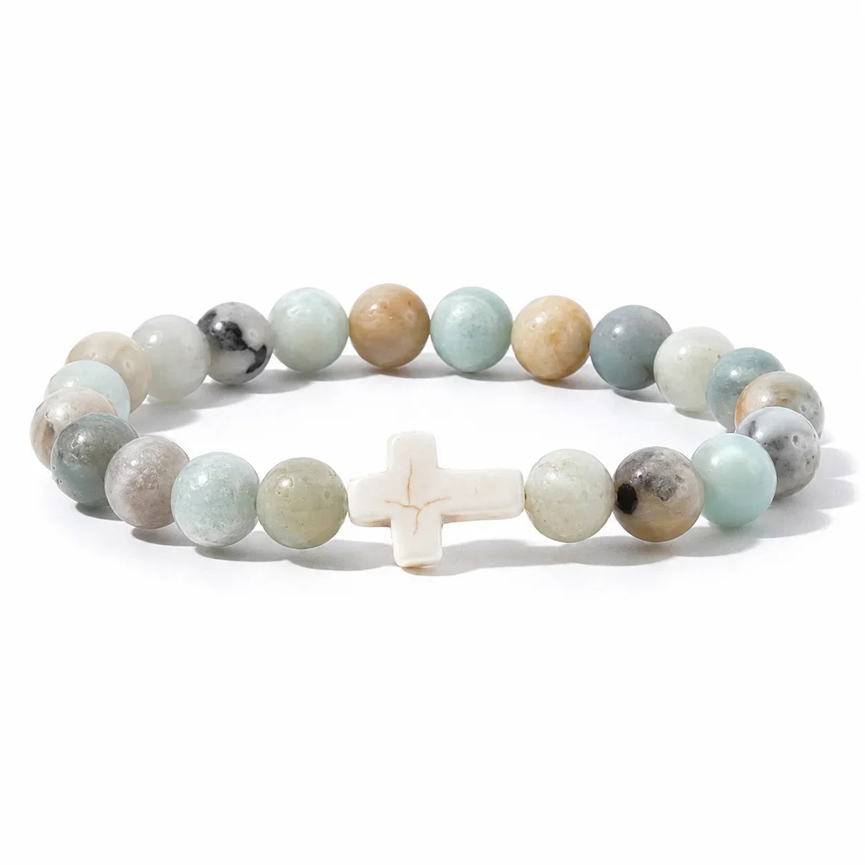 Natural Stone & Wood Bead Rosary Bracelet - Hematite Cross Meditation & Yoga Jewelry for Men & Women