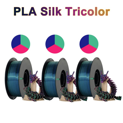 Tri-Color Dual-Color Silk Rainbow PLA Filament 1.75mm – Accurate +/-0.03mm, Compatible with Most FDM 3D Printers
