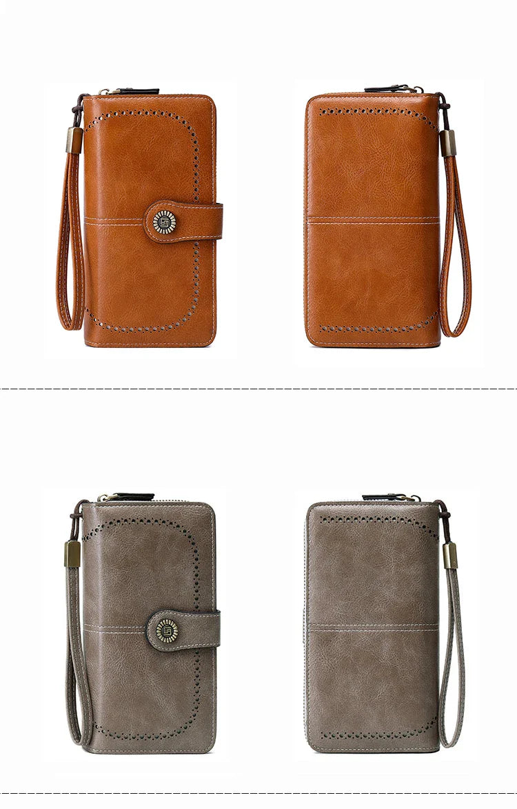 RFID Anti-Theft Retro Large Capacity Women's Wallet – Multi-Card Zipper Wallet with Wrist Strap
