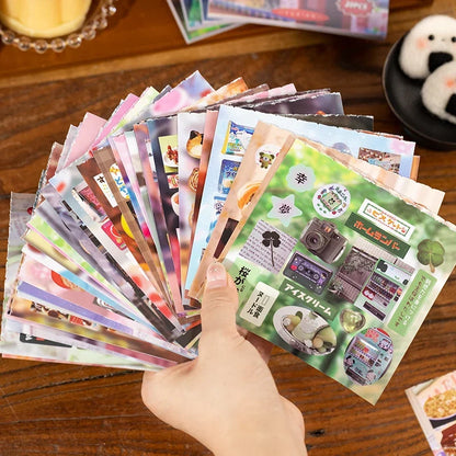20 Sheets PET Cartoon Sticker Book - Retro Decorative Stickers for Scrapbooking Diary DIY Stationery Supplies