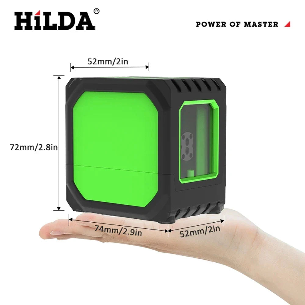 HILDA Mini Laser Level with 2 Green Beams - USB Charging, Self-Leveling Horizontal and Vertical Cross-Line