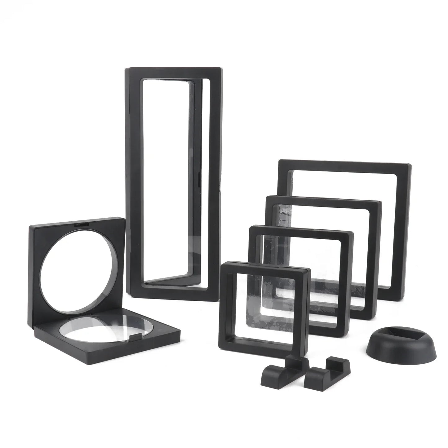 Black 3D Floating Display Case – Free-Standing Jewelry Storage for Rings, Earrings, Necklaces