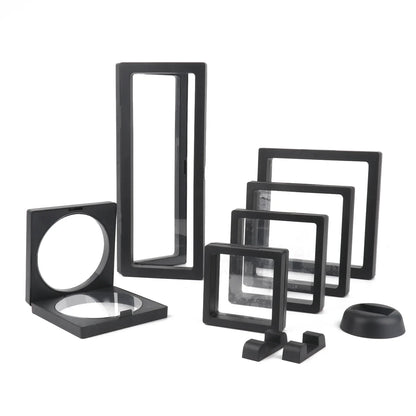 Black 3D Floating Display Case – Free-Standing Jewelry Storage for Rings, Earrings, Necklaces