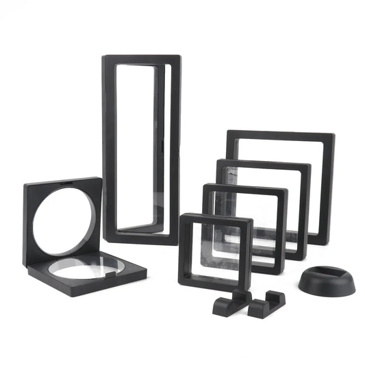 Black 3D Floating Display Case Frame – Free-Stand Suspension Membrane Jewelry Storage Box for Rings, Earrings & Necklaces