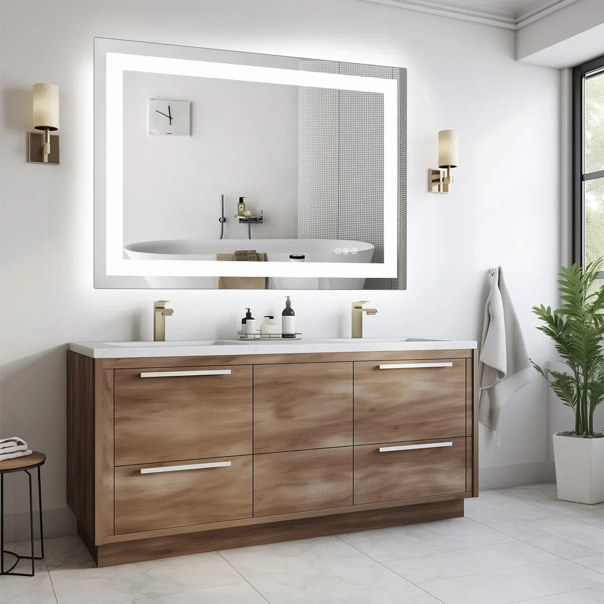 36"x24" LED Bathroom Vanity Mirror – Wall-Mounted Tempered Glass with Front & Backlight, Memory Function for Living Room
