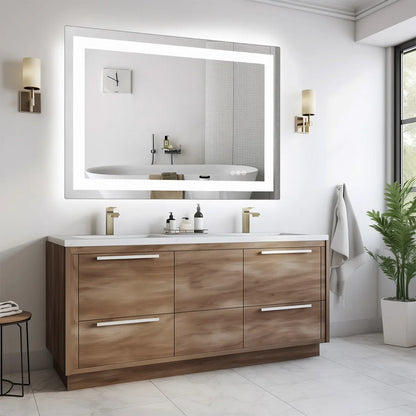 36"x24" LED Bathroom Vanity Mirror – Wall-Mounted Tempered Glass with Front & Backlight, Memory Function for Living Room