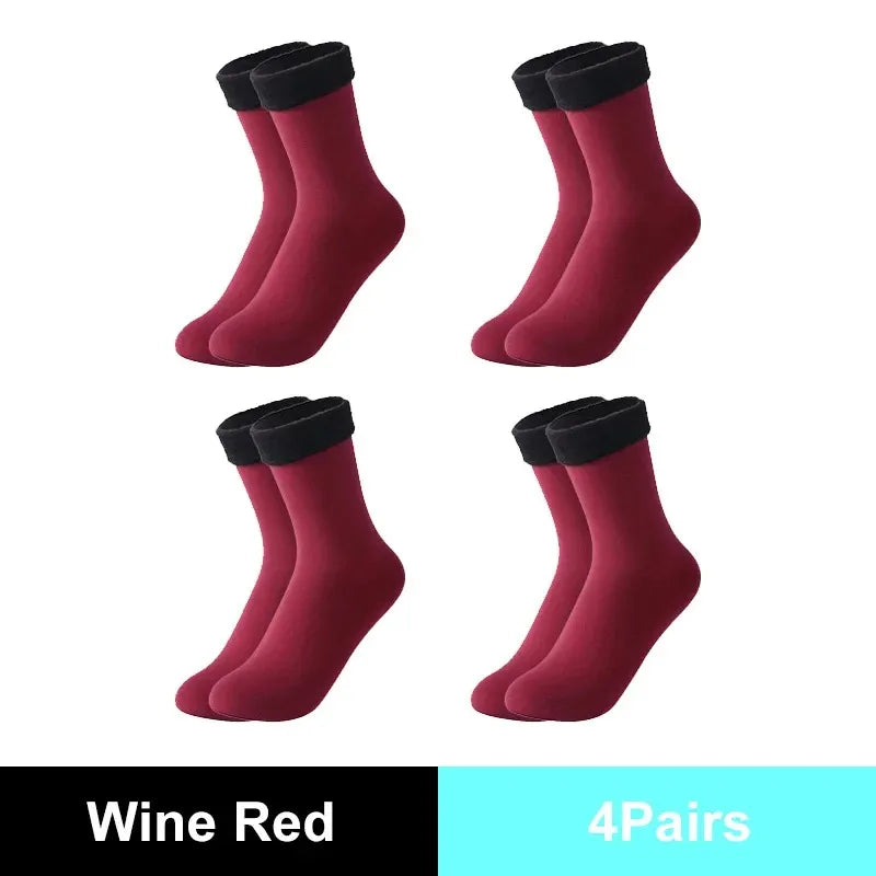 Winter Thermal Wool Socks for Women – Thick Cashmere Velvet Seamless Snow Socks, Black Unisex Warm Socks