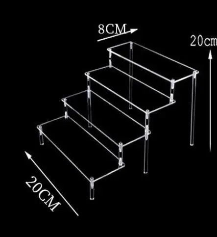 Acrylic Display Stand Rack - 1-4 Tier Transparent Trapezoid Organizer Shelf For Cupcakes, Perfume, Dolls & Collectibles