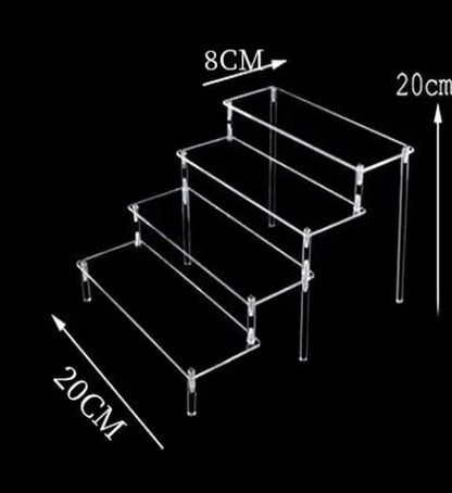 Acrylic Display Stand Rack - 1-4 Tier Transparent Trapezoid Organizer Shelf For Cupcakes, Perfume, Dolls & Collectibles