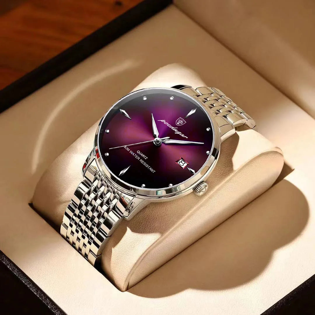 POEDAGAR Luxury Men's Sports Watch — Waterproof Luminous Stainless Steel Quartz Wristwatch with Date