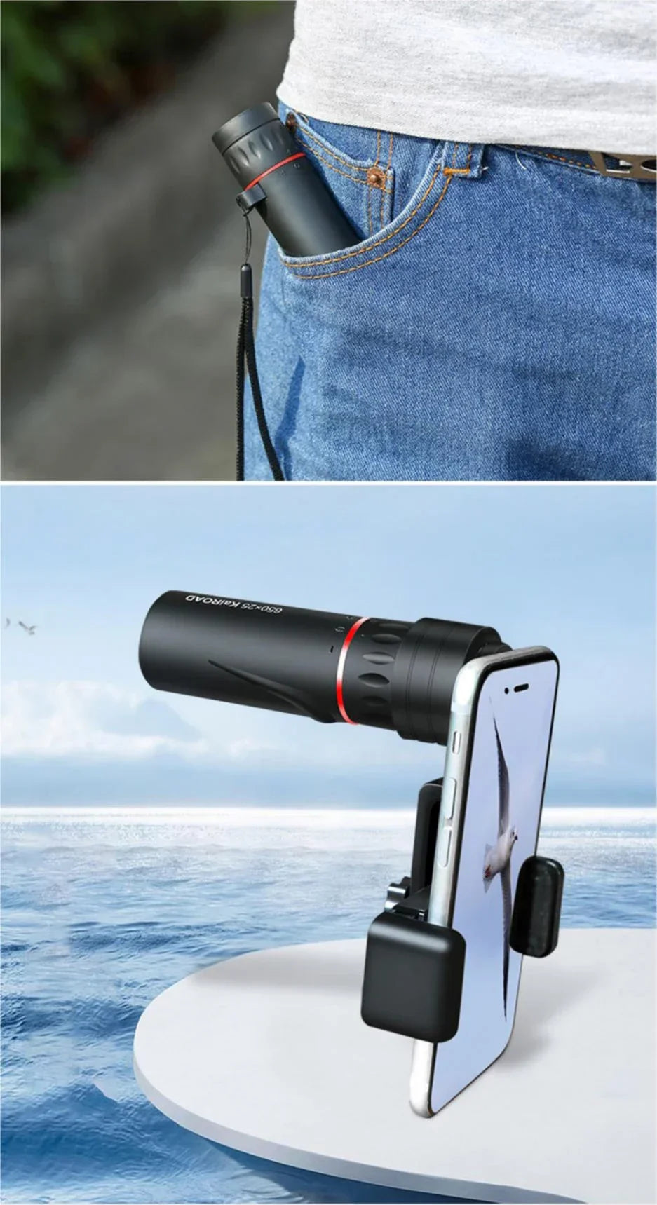 2000x24 HD Monocular Telescope – Mini Portable Phone Telescope with Holder for Outdoor Camping, Hunting & Birdwatching