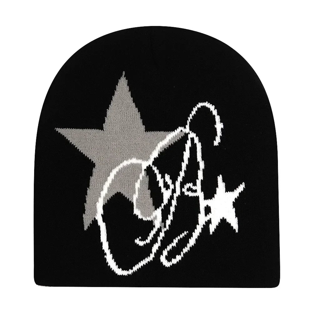Y2K Letter Knitted Beanie Cap – Unisex Winter Autumn Warm Ski Skullcap, Hip Hop Streetwear Ear Cover Hat for Men & Women