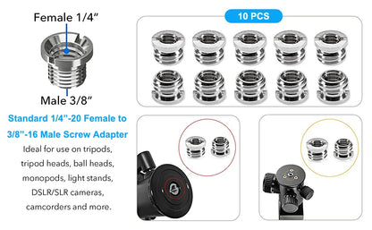26PCS Camera Screw Mount Set – 1/4" & 3/8" Threaded Converter Adapters with Flash Shoe Mount