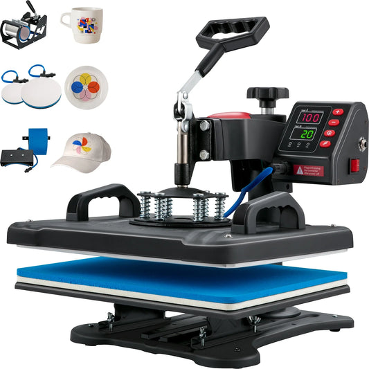 SucceBuy 5-in-1 Heat Press Machine – 12x15in Clamshell Sublimation Printer with Digital Temperature Control