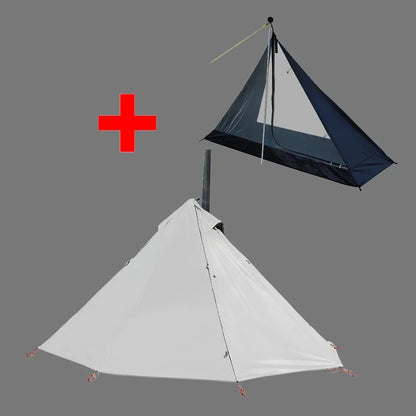 Camping Hot Tent with Chimney Window – Ultralight Tipi Teepee Pyramid Tent, Double Layer Bushcraft Shelter for 1 Person