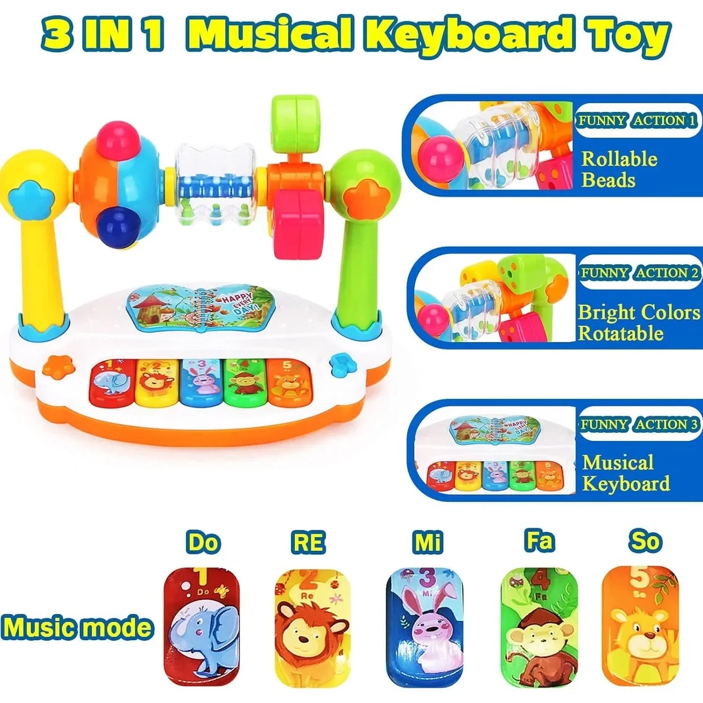 Baby Piano Musical Toy - Rotating Keyboard with Lights & Sounds for Toddler Early Learning Gift