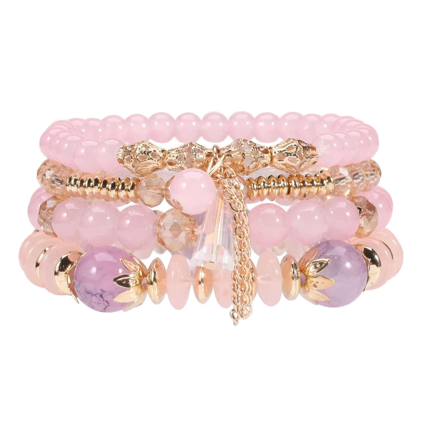 Bohemian Stackable Bead Bracelets for Women - Multilayered Pendant Charm Stretch Bangles