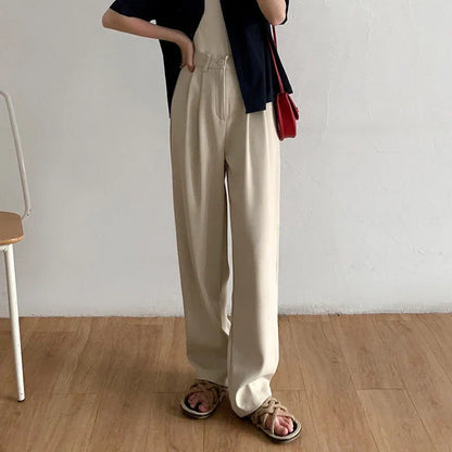 High Waist Women’s Suit Pants – Straight Office Trousers, Casual Button Loose Black Pants for Fall 2024