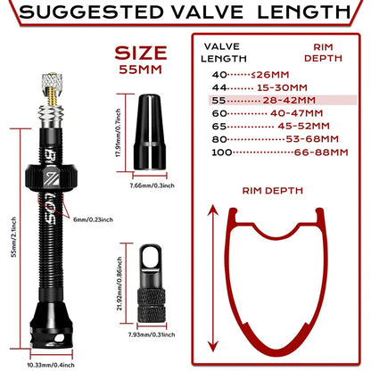 BUCKLOS Tubeless Presta Valves 40–100mm — Aluminum Alloy Bike Valve Stem for Road & MTB