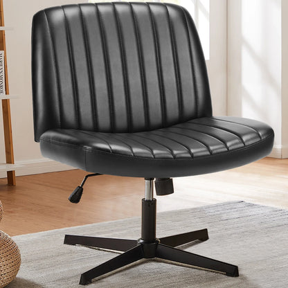 Adjustable Cross Legged Rocking Gaming Chair - Armless Wide Desk Swivel Task Chair for Home Office and Living Room