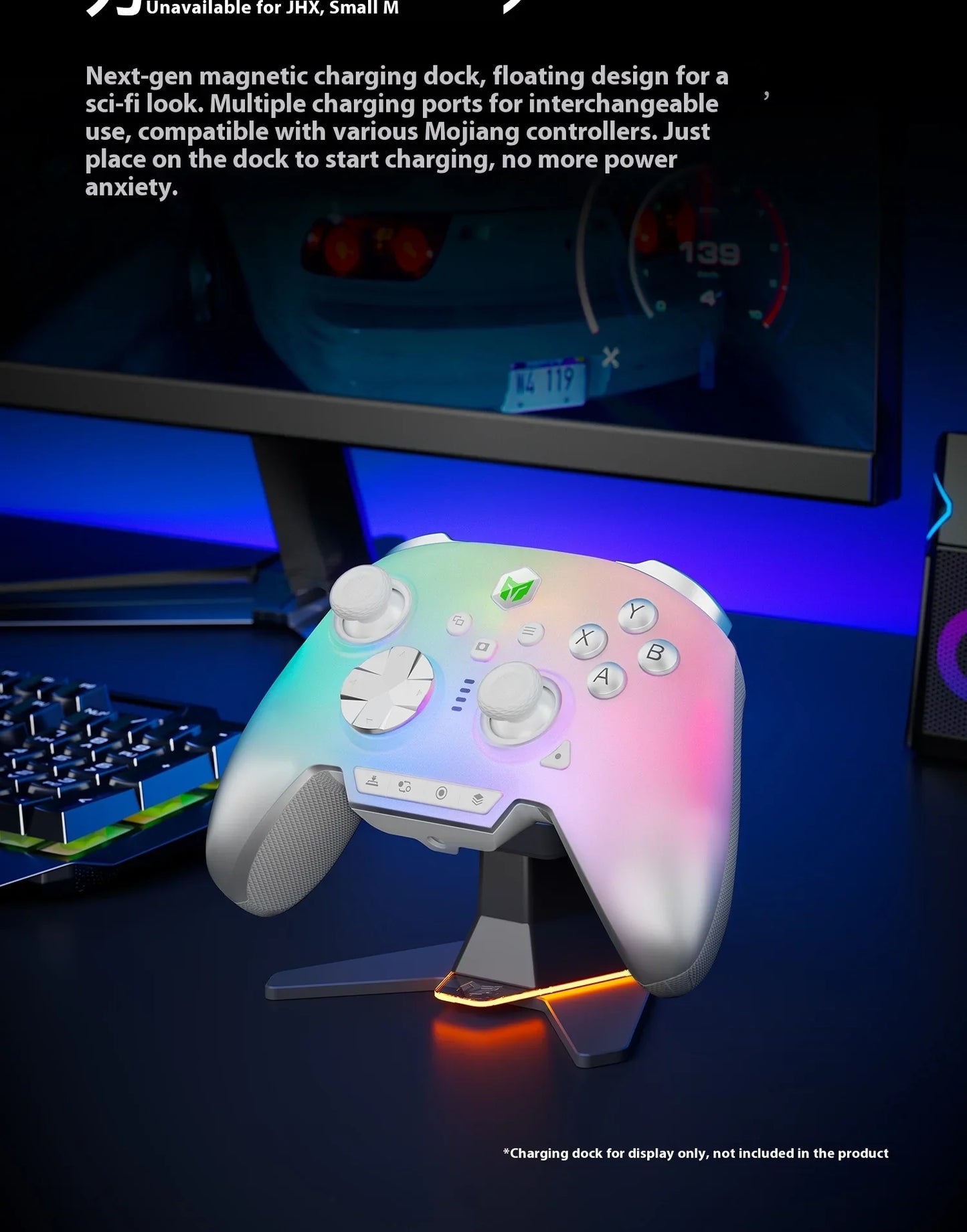 Bigbigwon Rainbow3 Wireless Game Controller Charging Base – RGB Magnetic Dock for PC Gaming