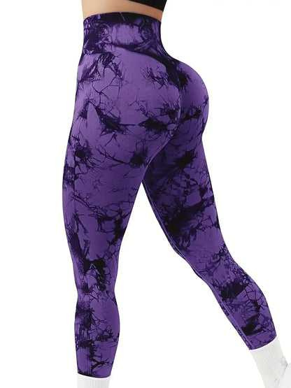 Women’s Tie-Dye Seamless High Waist Yoga Pants – Peach Lift Butt Sculpting Stretch Fitness Leggings