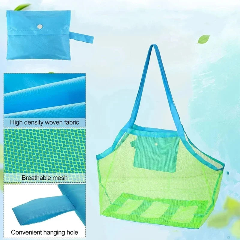 Multicolor Mesh Beach Bag - Large Sand-Resistant Foldable Tote with Hanging Hole for Toys & Storage