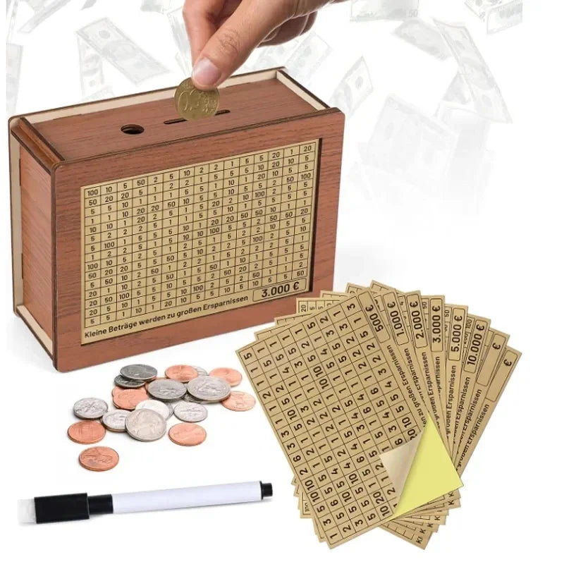 Handmade Natural Wooden Piggy Bank – Decorative Money Box with Savings Counter for Kids & Adults