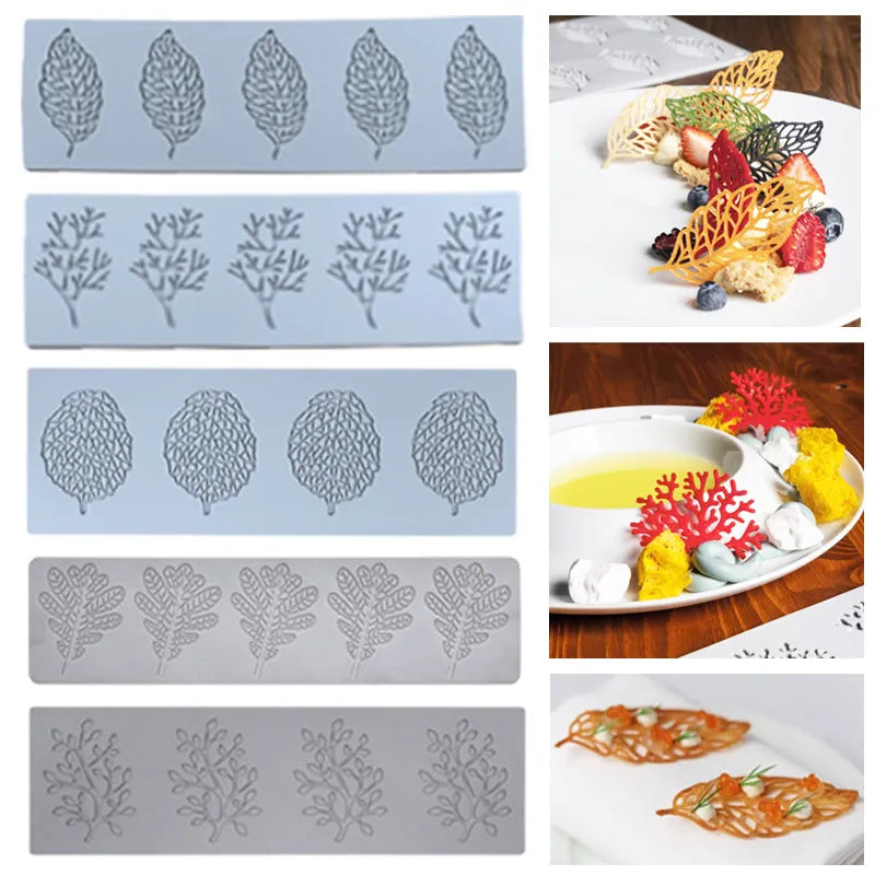 Silicone Leaf Fondant Molds - Chocolate and Pastry Baking Mould for Cake Decorating, Sugar Lace Veil Mat, Gumpaste Decoration Tools