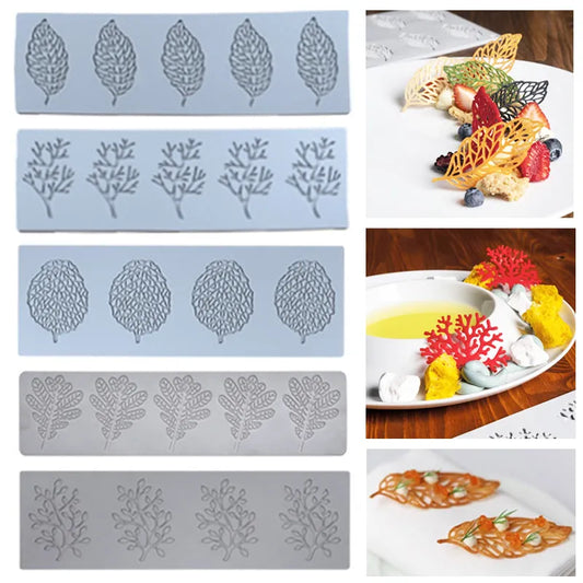 Silicone Leaf Fondant Molds - Chocolate and Pastry Baking Mould for Cake Decorating, Sugar Lace Veil Mat, Gumpaste Decoration Tools