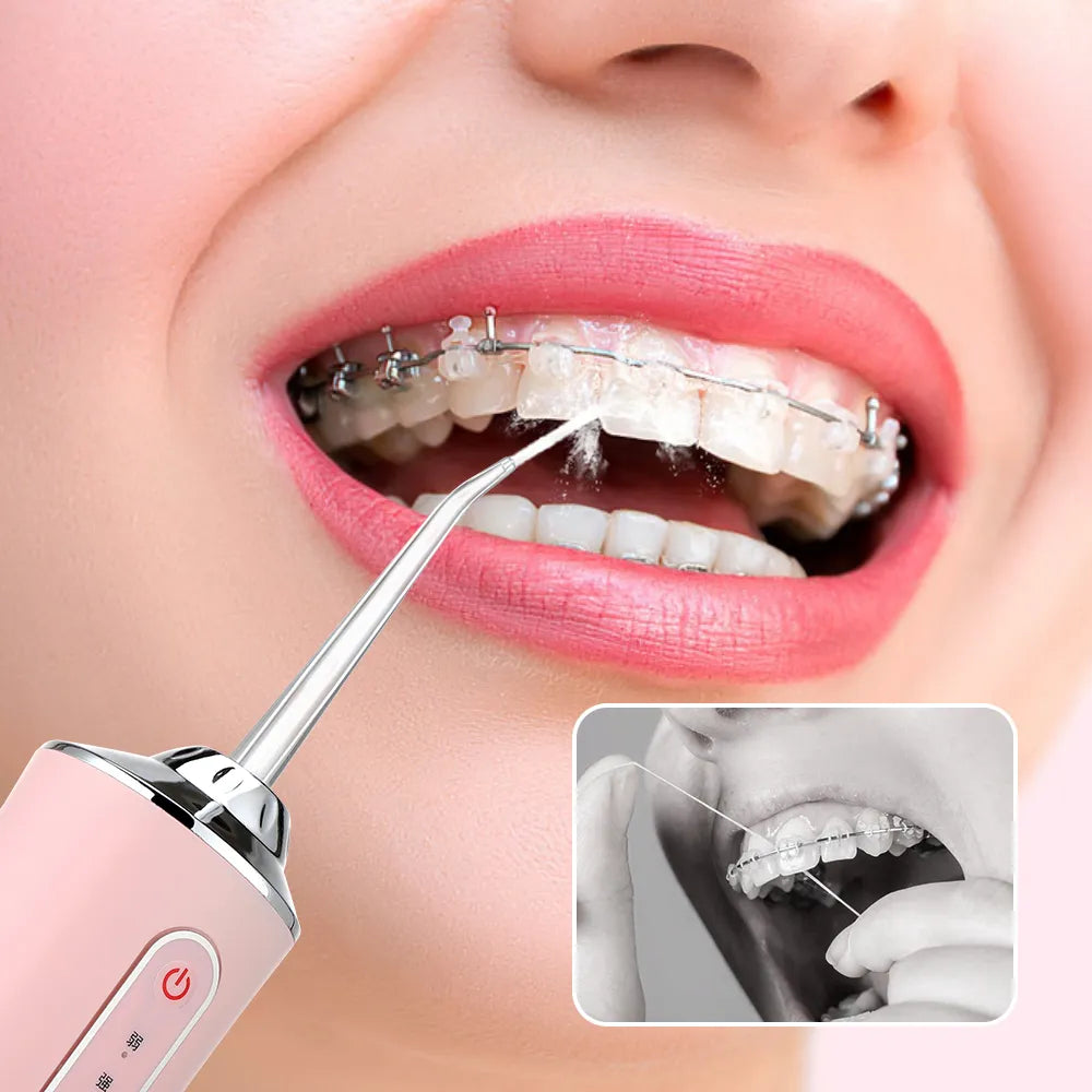 Portable USB Rechargeable Oral Irrigator: Dental Water Flosser with 4 Jet Tips, 3 Modes, IPX7, 1400rpm